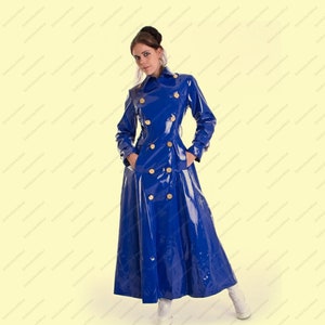 Women PVC Vinyl Long Coat Red/Blue PVC Raincoat PVC Trench Coats Ladies Emo Fashion Coat