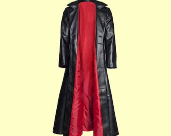 Handmade Steampunk Leather Long Coat Retro Leather Long Coat Red Aster Trench Gothic Jacket Duster Overcoat