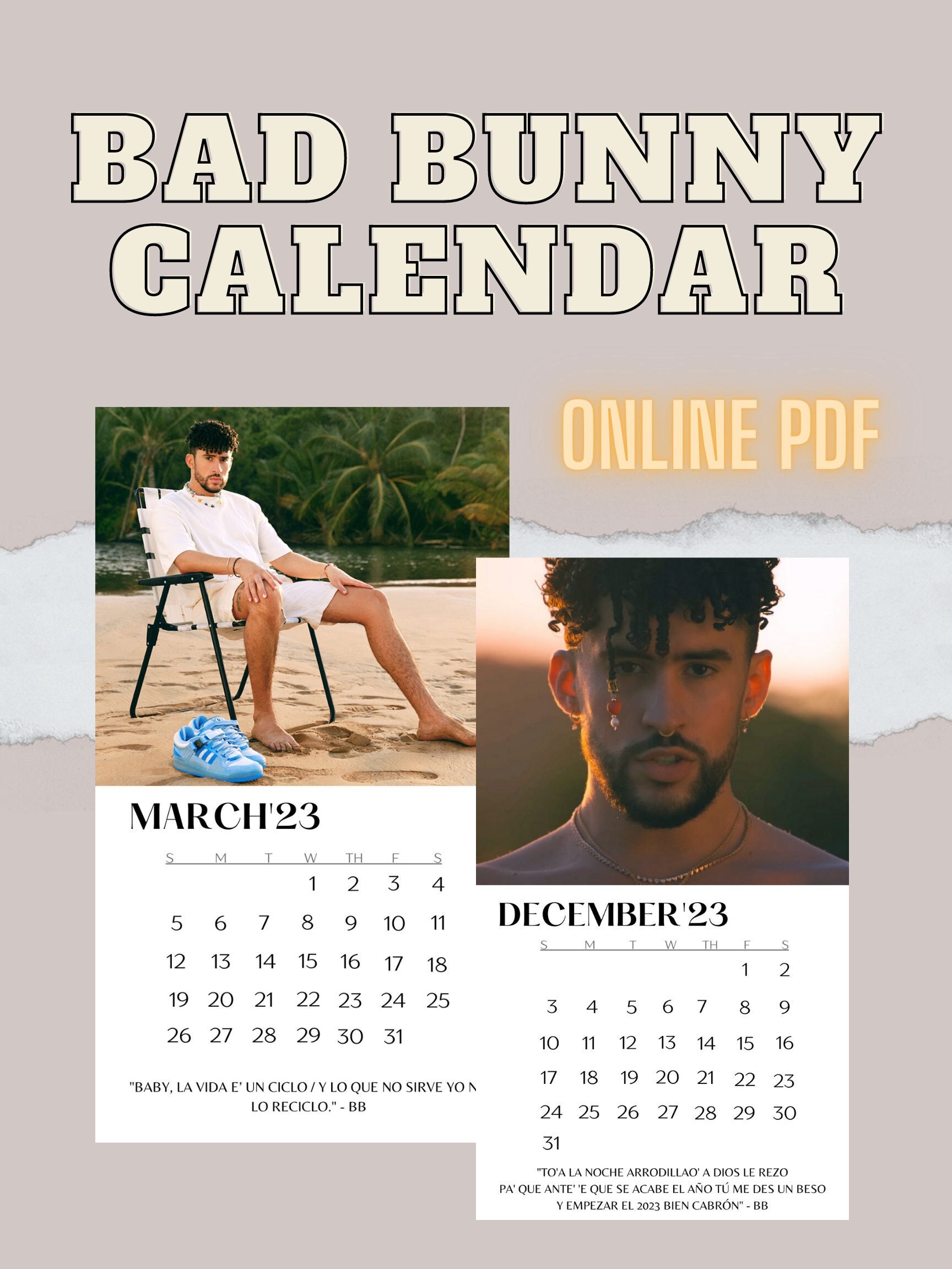 Bad Bunny Calendar 2023 January Through December - Etsy