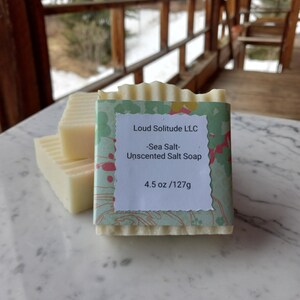 Sea Salt Soap, Unscented, Artisan soap, Palm free, Sensitive Skin, Gentle soap, shea butter, cold process, vegan soap, spa soap,