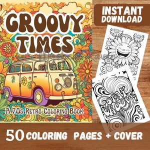 70s Groovy Retro Coloring Book – 50 Unique Designs (Printable PDF)