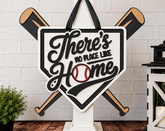 Baseball Door Hanger There’s No Place Like Home Sign Baseball Home Plate Decor Front Door Hanger Baseball Fan Gift Sports Door Sign