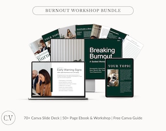 Mini taller sobre agotamiento, plantilla de presentación de Canva, libro electrónico y cuaderno de ejercicios sobre agotamiento, curso online de salud mental, más de 70 diapositivas, libro electrónico de más de 55 páginas