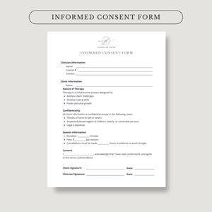 Consenso informato per la terapia, modello di assistenza sociale, modulo di consulenza, psicologia, modello di modulo di consenso per la salute mentale, modificabile, stampabile