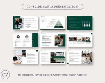 Canva Presentation Template, Slide Deck Business, Mental Health PPT,  Infographic, Modern PowerPoint Deck, Minimal and Clean Design, 70+