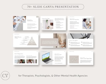 Canva Presentation Template, Slide Deck Business, Mental Health PPT,  Infographic, Modern PowerPoint Deck, Minimal and Clean Design, 70+