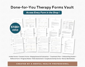 Therapy Forms, Counseling, Mental Health, Social Workers, Intake Form, Biopsychosocial Assessment, Progress Notes, Treatment Plan, Template