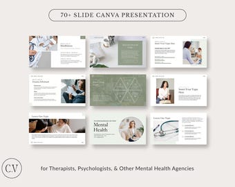 Canva Presentation Template, Slide Deck Business, Mental Health PPT,  Infographic, Modern PowerPoint Deck, Minimal and Clean Design, 70+