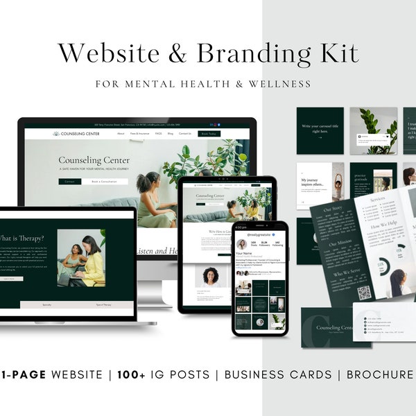 WIX Website Template, Social Media Templates, Instagram, Brochure, Business Cards, Templates for Therapists and Psychologists, Aesthetic