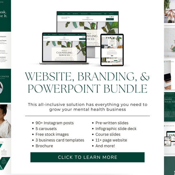 WIX Website Template, PowerPoint, Instagram, Brochure, Business Cards, Templates for Therapists and Psychologists