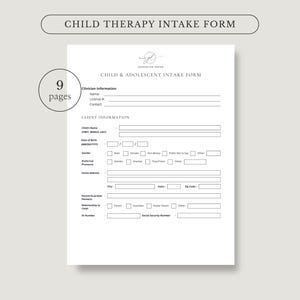 Formulario de admisión para niños y adolescentes, plantilla para terapeutas, formulario de terapia infantil, psicología, plantilla de formulario de admisión para salud mental, editable, imprimible