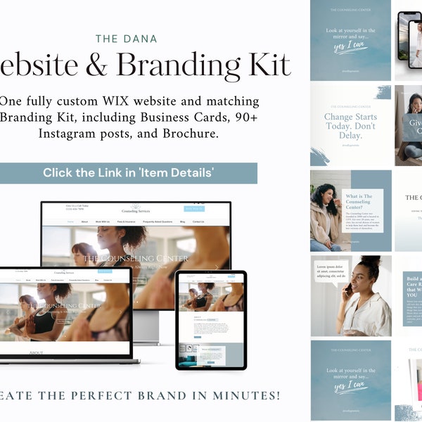 Website and Branding Kit, Social Media Templates, Instagram Posts, Brochure, Business Cards, Templates for Therapists and Psychologists