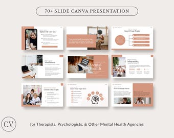 Canva Presentation Template, Slide Deck Business, Mental Health PPT,  Infographic, Modern PowerPoint Deck, Minimal and Clean Design, 70+