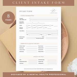 Therapy Client Intake Form, Therapist Template, Counseling Intake Form, Psychology, Mental Health Intake Form Template, Editable, Printable