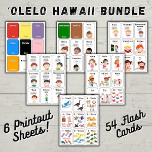 Afdrukbare Flash-kaarten, Hawaiiaanse woorden Flash-kaartenbladen, digitale downloadprint, leuk cadeau voor kinderen en volwassenen, directe toegang