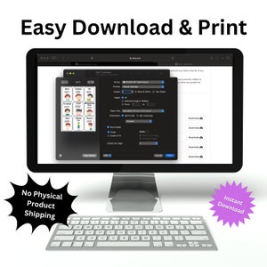 Peut inclure: Un &eacute;cran d'ordinateur affichant une page de t&eacute;l&eacute;chargement num&eacute;rique pour des images imprimables. L'&eacute;cran affiche un aper&ccedil;u des images, qui sont des illustrations de dessins anim&eacute;s d'enfants. La page comprend &eacute;galement un menu de param&egrave;tres d'impression avec des options pour la taille du papier, l'orientation et le nombre de copies par page. Le texte "Easy Download & Print" est affich&eacute; en haut de l'&eacute;cran. Le texte "No Physical Product Shipping" est affich&eacute; sous l'&eacute;cran. Le texte "Instant Download" est affich&eacute; dans une forme d'&eacute;toile &eacute;clatante violette.