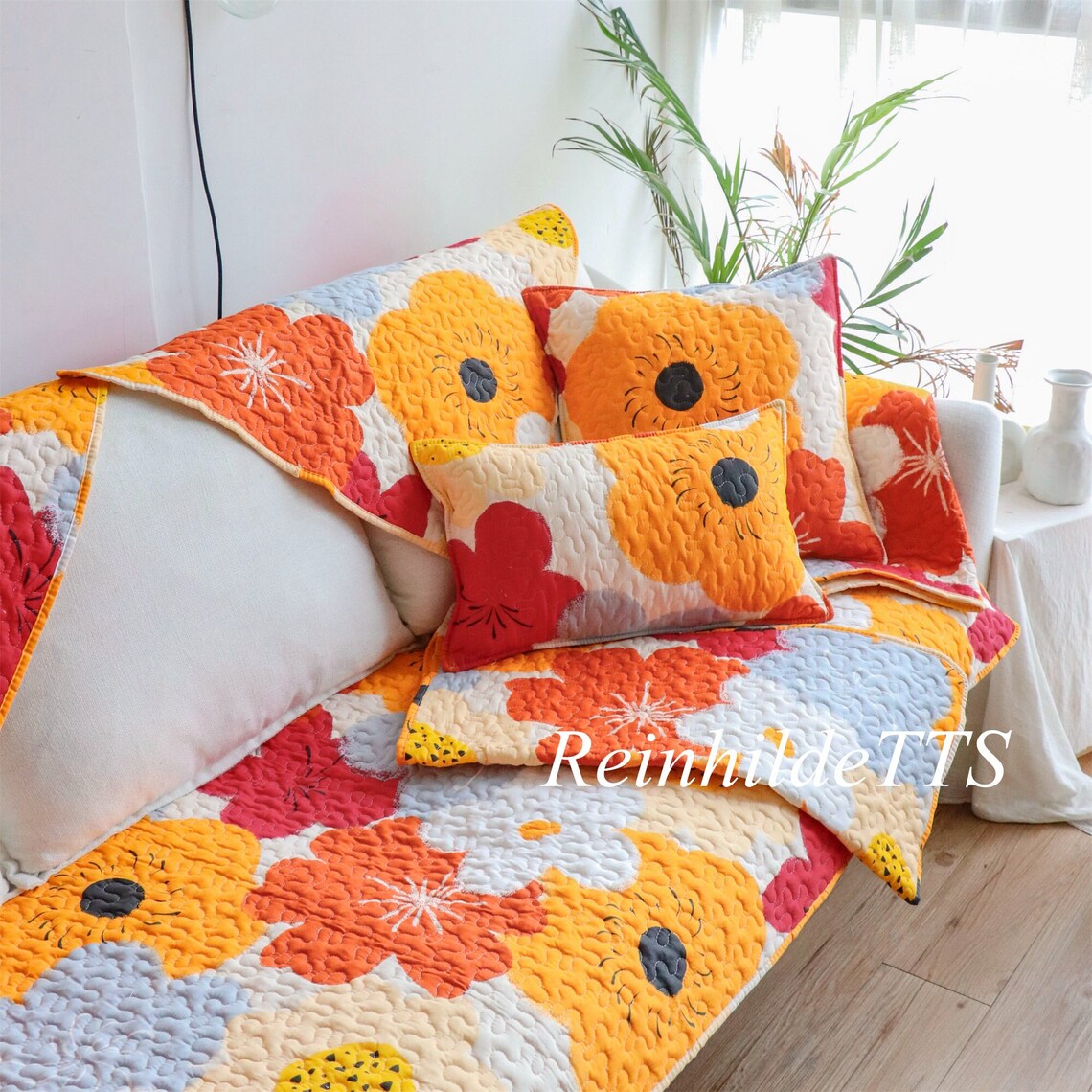 Flower Sofa Cushion Orange Sofa Cover Sofa Protecting Etsy
