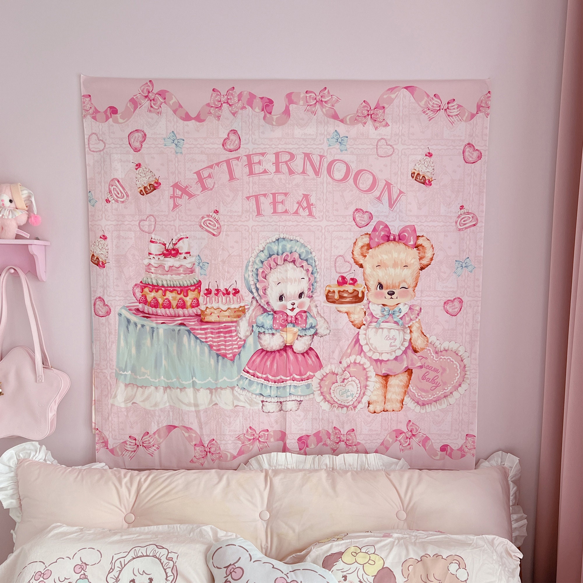 Zomanon Anime Tapestry Hello Kitty Tapestry-Hello Kitty Poster-Sanrio Room Decor-Kawaii Party Supplies-Kids Room Decor Tapestry-Anime Birthday Decorations