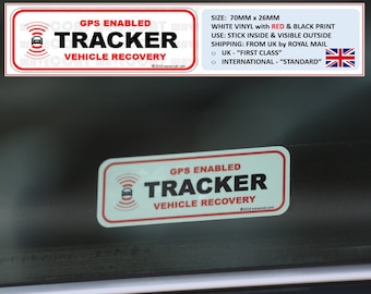 4 x TRACKER Window Stickers Internal fit to prevent & deter theft of car, van, truck, caravan or boat. GPS tracking AirTag SmartTag