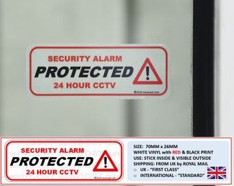 4 x 24 HOUR CCTV Protected window stickers - internal fit surveillance & alarm warning for home office  business car van truck caravan boat.