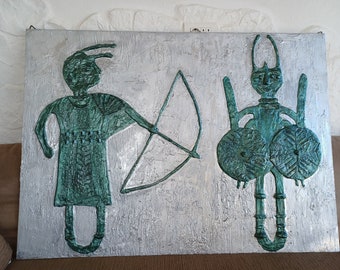 Dekorative Holztafel mit Material-Subjekt für sardische Bronzen
