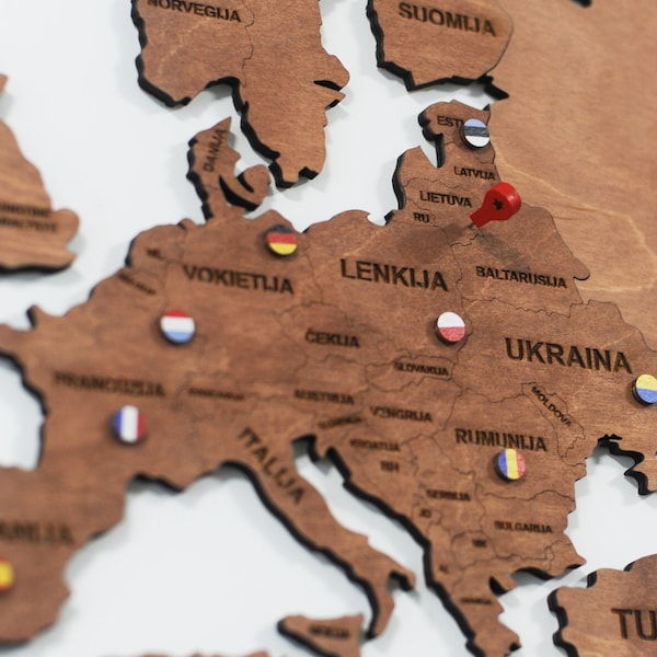 Wooden World Map With Flag Pins - Etsy
