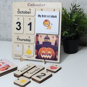 Wood Calendar| Wooden Desk Calendar| Wooden Perpetual Calendar| Montessori Calendar| Learning Tool| Montessori Materials
