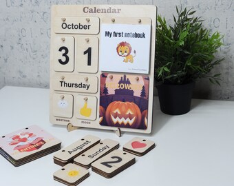 Wood Calendar| Wooden Desk Calendar| Wooden Perpetual Calendar| Montessori Calendar| Learning Tool| Montessori Materials