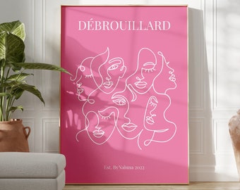 Roze vrouwelijke print met Franse quote, line art print, leuke roze en witte poster, girly fun &schattig muur decor