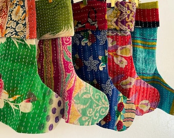 Christmas stocking Kantha Stockings Set Of 5 -100 Pcs Set Vintage Kantha Quilted Christmas Stockings Handmade Stockings