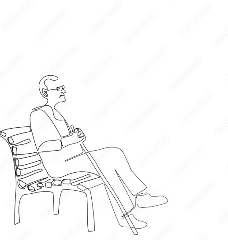 A Old Man Sitting Alone on Chair in Continue Line Style. - Etsy