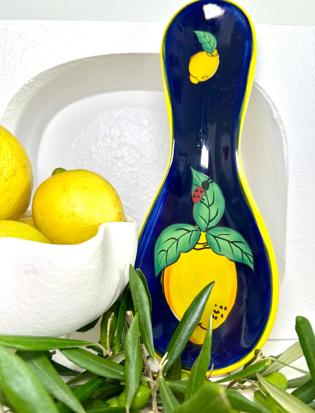 Blue Italian Ceramics Spoon Rest | Designed With Lemons | Imported From ...