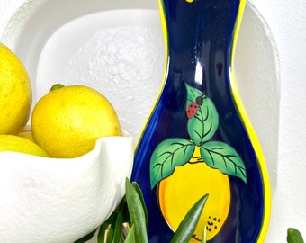 Blue Italian Ceramics Spoon Rest | Designed with Lemons | Imported from Italy
