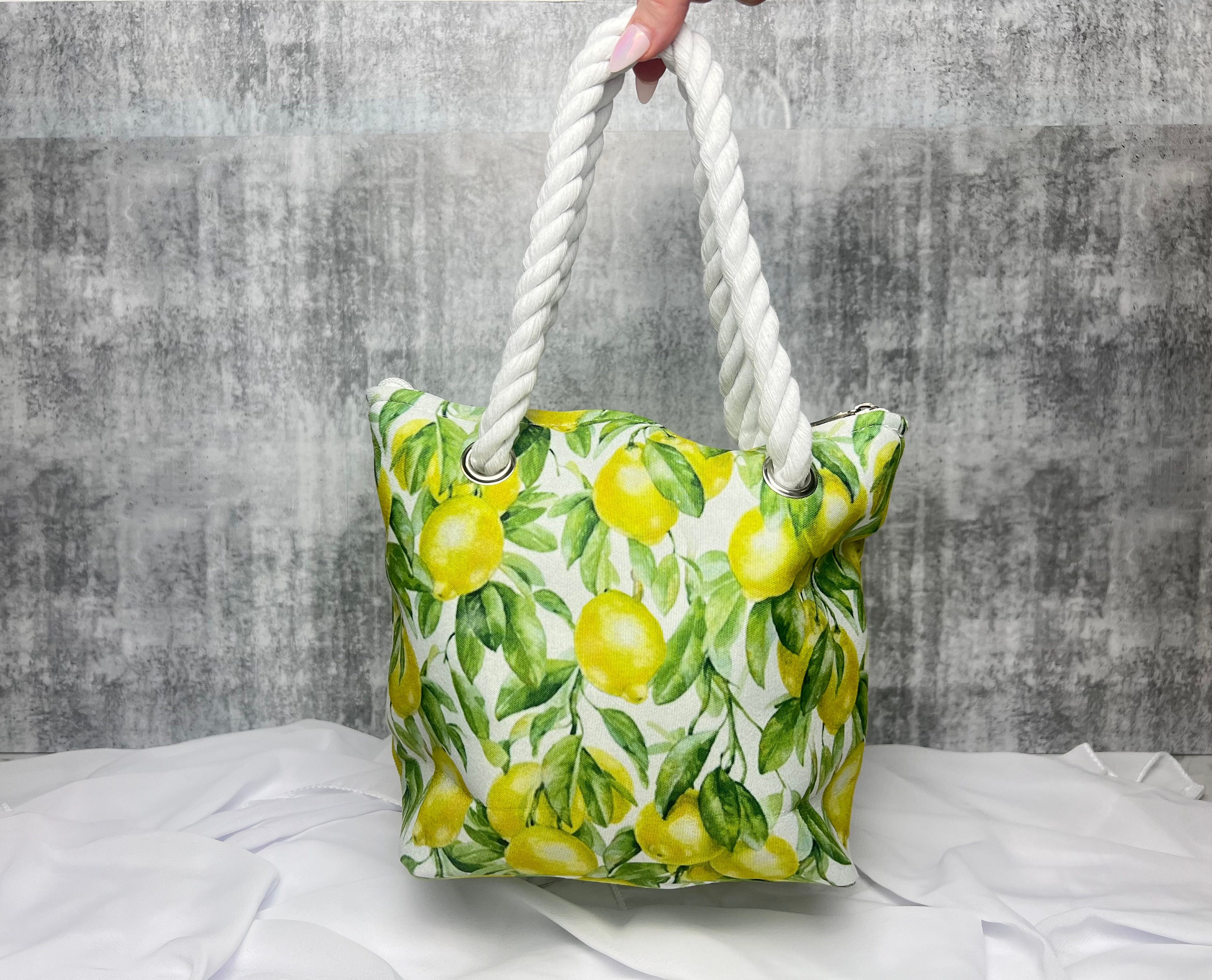 Small Lemon Print Bag With Rope Handle Italian Design Beach