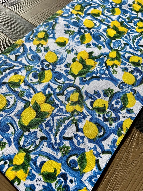 Sicilian Lemon Tile Table Runner | Amalfi Theme | Decorative Table Runner | Sicilian Home Décor