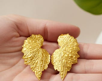 Gold Leaf Stud Earrings | Textured Botanical Jewelry Gift