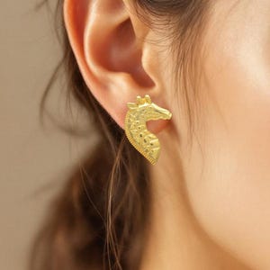 Giraffe Head Stud Earrings | Animal Lover Jewelry | Cute Safari Theme Earrings for Women & Girls | Wildlife Gift in Gold or Silver Earrings