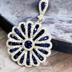 Vintage Style Blue Sapphire Flower Pendant Necklace – 925 Sterling Silver Elegant Statement Jewelry for Women