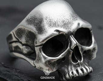 Oxidized Silver plated Skull Ring – Gothic Biker Jewelry