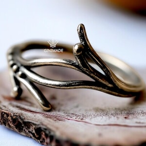 Twig Branch Ring in 925 Sterling Silver – Nature Inspired Adjustable Statement Ring for Women | Forest Jewelry | Ginimade Handmade Ring