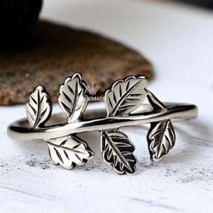 Silver Leaf Branch Ring | Nature Inspired Vine Ring for Women & Men | Botanical Leaf Band | Sterling Silver Look Minimal Ring | Gift Jewelry
