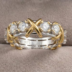 Anillo de eternidad de oro con garras en forma de X / Anillo bicolor