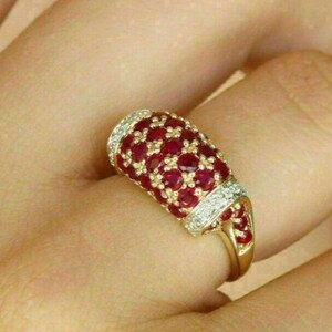 Gold Plated CZ Ruby Cluster Ring | Vintage Cocktail Jewelry
