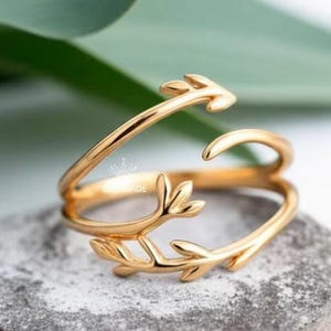 Wikkelring bladgoud | Verstelbare botanische sieraden romantisch valentijnscadeau voor vriendin