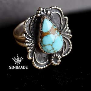 Boho Statement Turquoise Ring – Sterling Silver  Handmade Jewelry – Southwestern Style