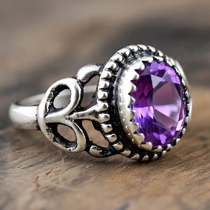 Boho Amethyst Ring  Oxidised Silver Ring  February Birthstone Gift  Vintage Style Gemstone Ring  Handmade Amethyst Jewelry