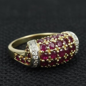 Vergulde CZ Ruby Cluster Ring | Vintage cocktailsieraden