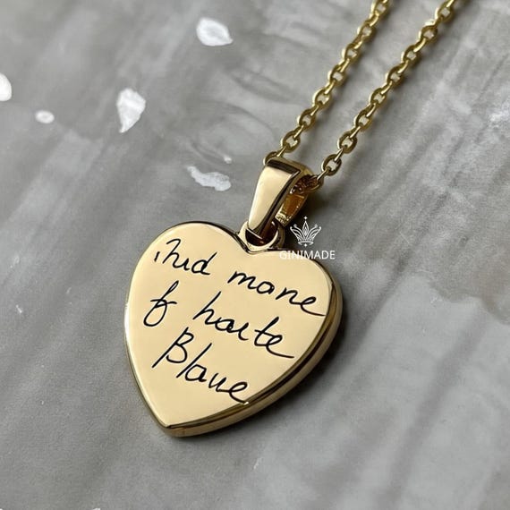 Heart Necklace Handwriting Necklace Gold Custom Handwriting Heart