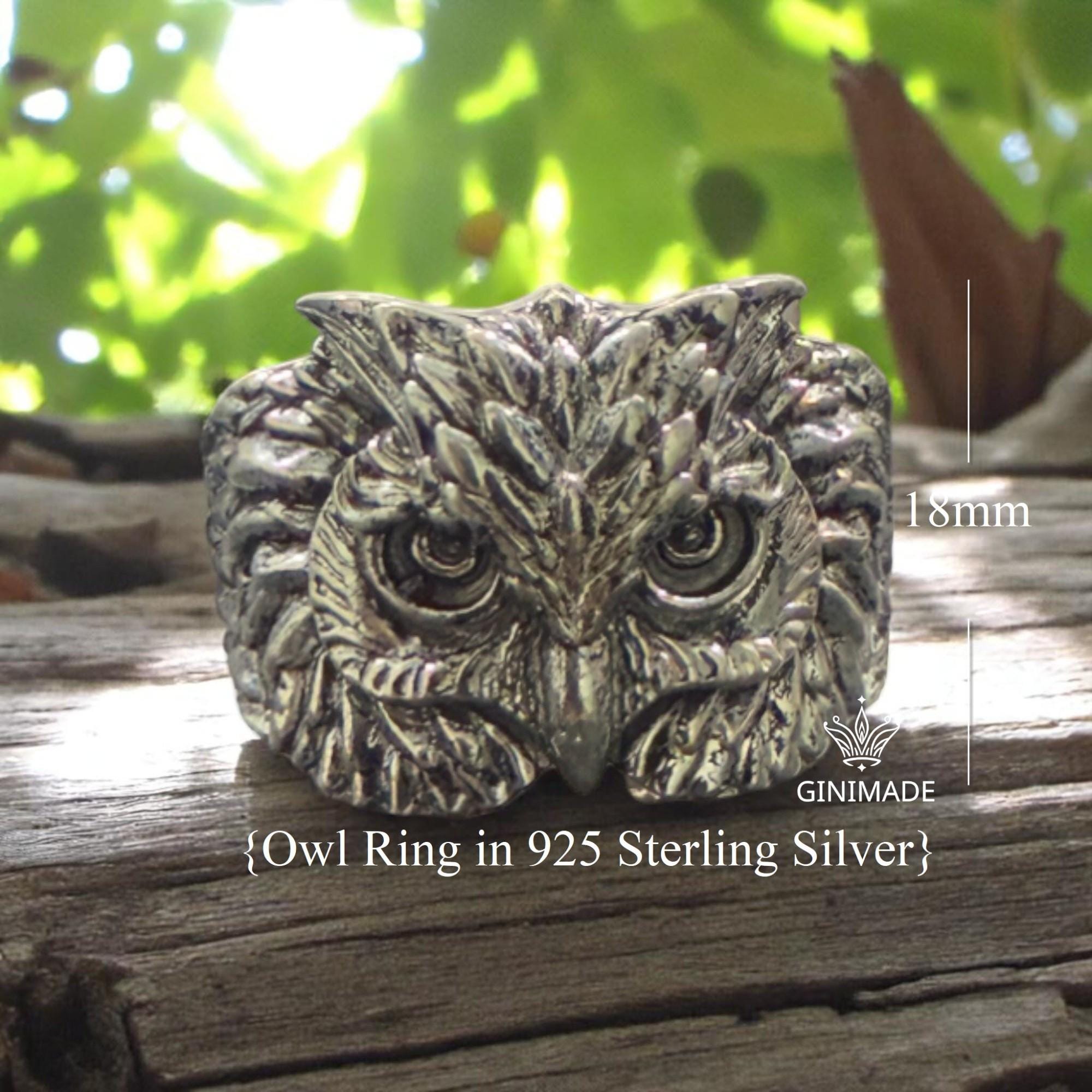 Owl Ring in 925 Sterling Silver | Unisex Handmade Bird Ring | Gothic Boho Animal Jewelry | Forest Na