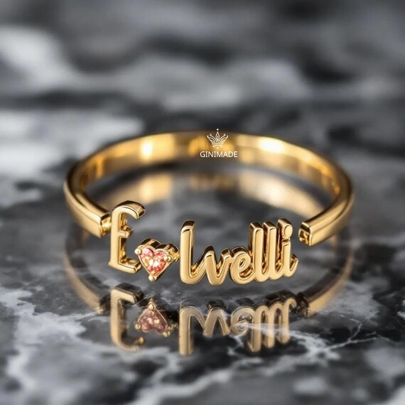 Bague avec nom personnalisé avec pierre de naissance • Bague